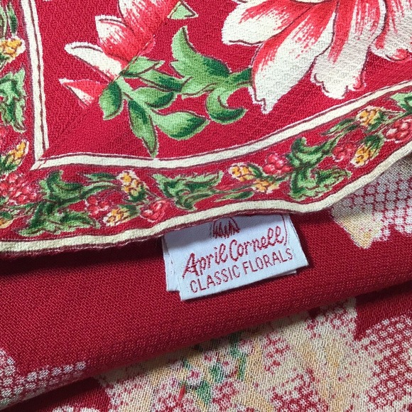 April Cornell Classic Florals Red Yellow Tablecloth 52x52 Square Bordered - Picture 5 of 7